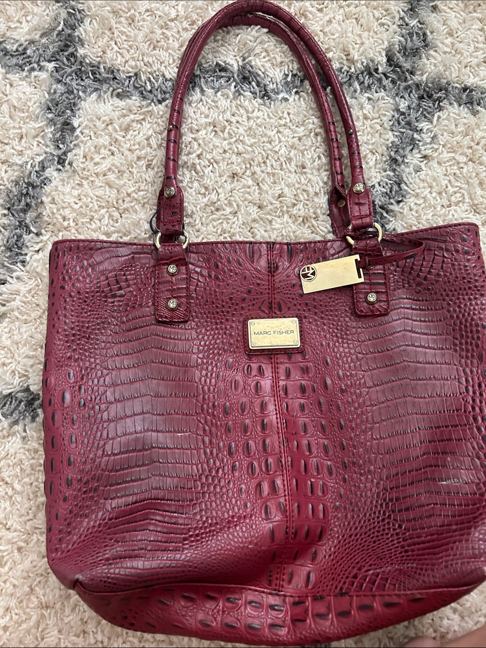 Marc Fisher Wine Croc-Embossed Tote with Gold Hardware